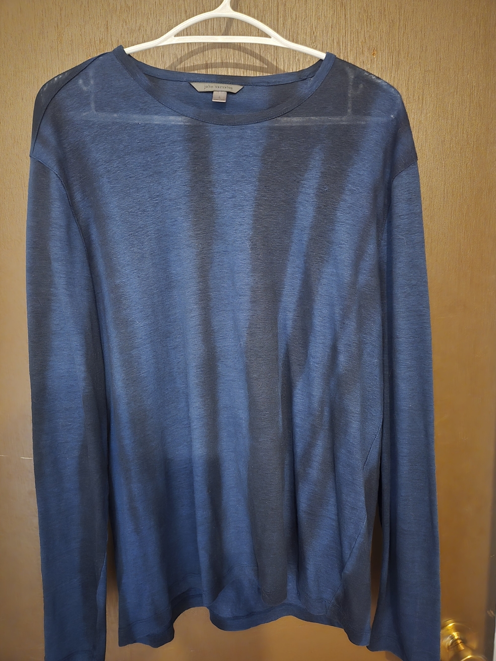 John Varvatos Men's Long-Sleeve Lightweight Crew in Slate Blue